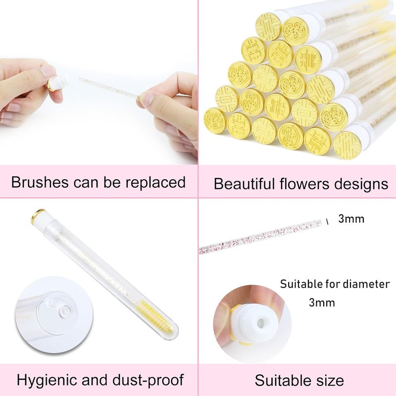 SenRocc 20pcs Mascara Wands Tube Reusable Lash Spoolies Gold Plate Tube Eyelash Brush Tubes Spoolies Lash Extension Brushes Applicators Makeup Tools (Gold Plate-MlX) - Image 2